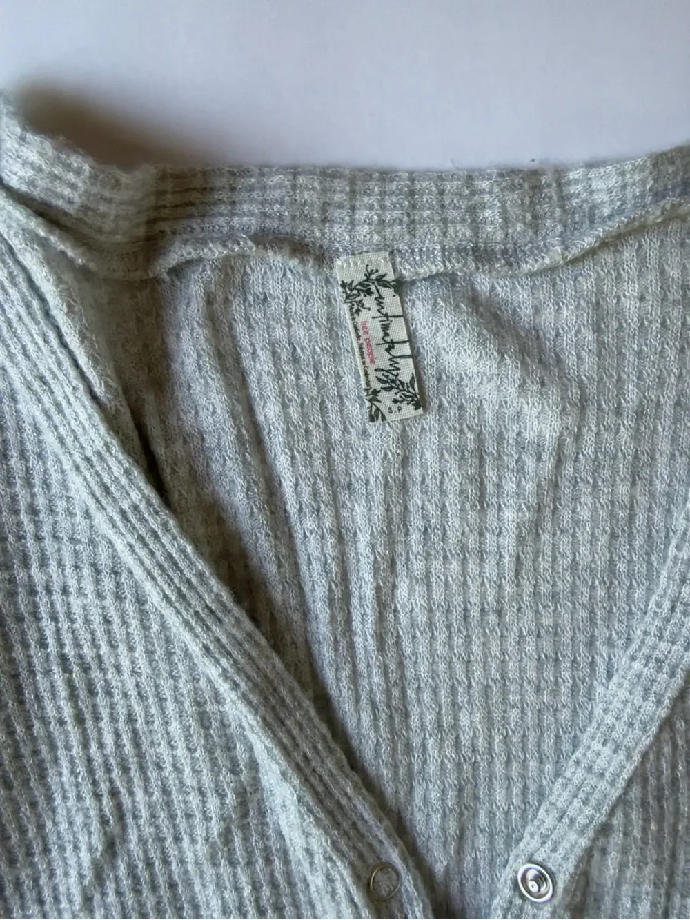 Free People We The Free Light Gray Waffle Knit Long Sleeve Henley Bodysuit Small